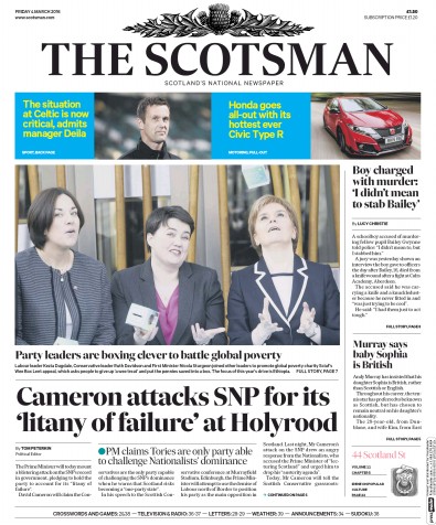 The Scotsman Newspaper Front Page (UK) for 4 March 2016