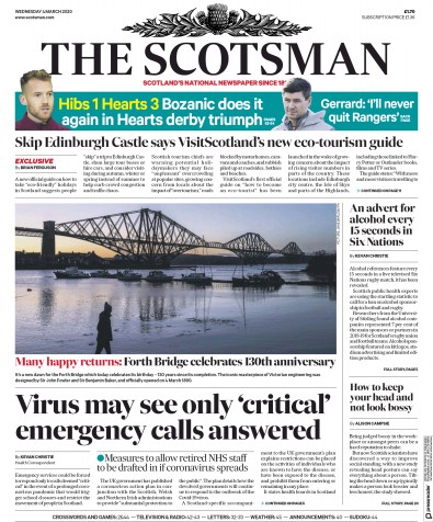 The Scotsman Newspaper Front Page (UK) for 4 March 2020