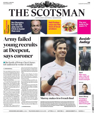 The Scotsman Newspaper Front Page (UK) for 4 June 2016