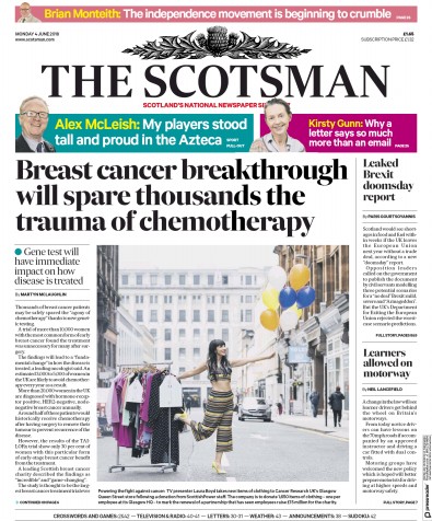 The Scotsman Newspaper Front Page (UK) for 4 June 2018