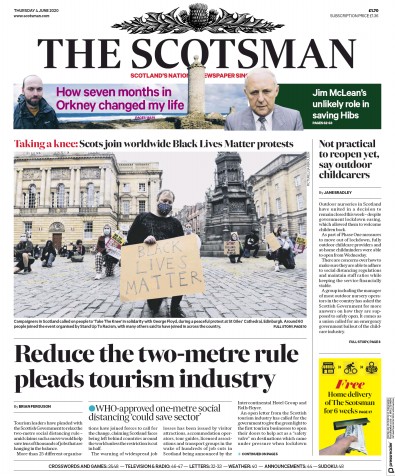 The Scotsman Newspaper Front Page (UK) for 4 June 2020
