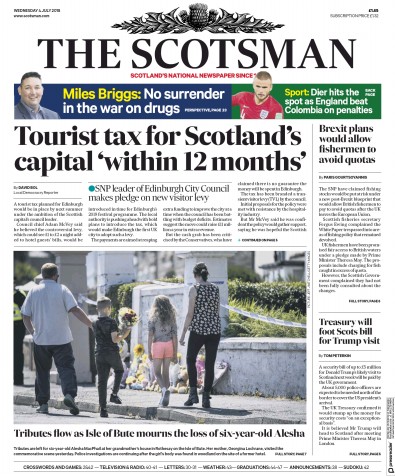 The Scotsman Newspaper Front Page (UK) for 4 July 2018