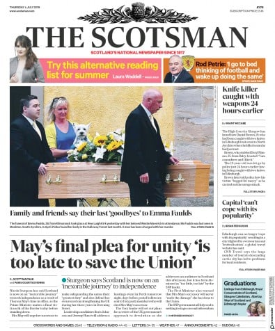 The Scotsman Newspaper Front Page (UK) for 4 July 2019