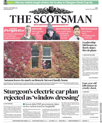 The Scotsman Newspaper Front Page (UK) for 4 September 2018