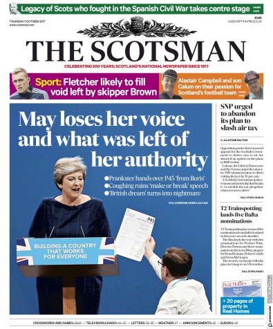 The Scotsman Newspaper Front Page (UK) for 5 October 2017