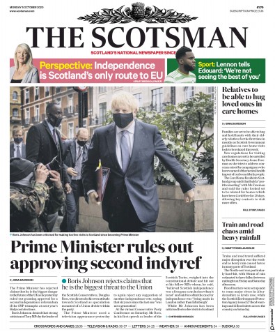 The Scotsman Newspaper Front Page (UK) for 5 October 2020