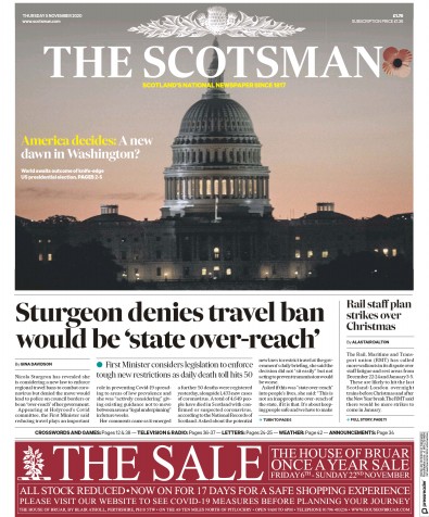 The Scotsman Newspaper Front Page (UK) for 5 November 2020