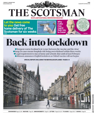 The Scotsman Newspaper Front Page (UK) for 5 January 2021