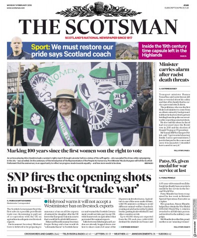 The Scotsman Newspaper Front Page (UK) for 5 February 2018