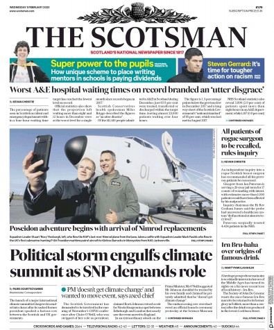 The Scotsman Newspaper Front Page (UK) for 5 February 2020