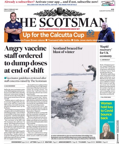 The Scotsman Newspaper Front Page (UK) for 5 February 2021