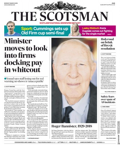 The Scotsman Newspaper Front Page (UK) for 5 March 2018