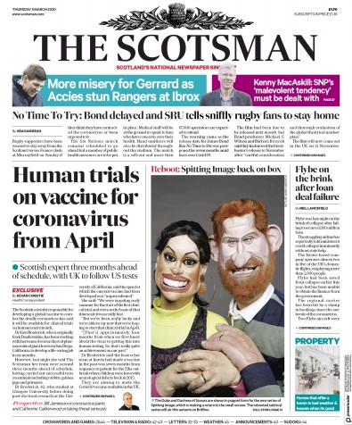 The Scotsman Newspaper Front Page (UK) for 5 March 2020