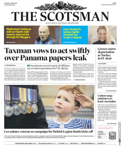 The Scotsman Newspaper Front Page (UK) for 5 April 2016