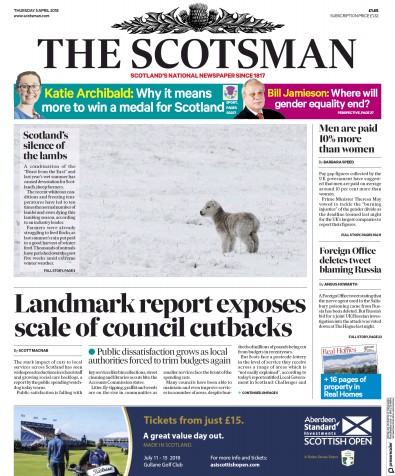 The Scotsman Newspaper Front Page (UK) for 5 April 2018