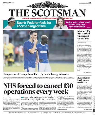 The Scotsman Newspaper Front Page (UK) for 5 July 2017