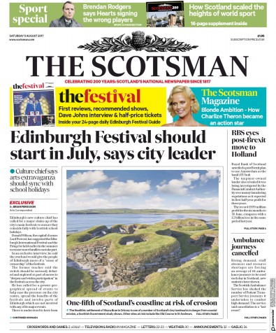 The Scotsman Newspaper Front Page (UK) for 5 August 2017