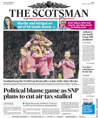 The Scotsman Newspaper Front Page (UK) for 6 October 2017