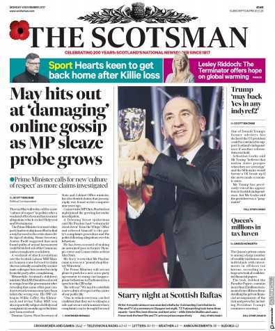 The Scotsman Newspaper Front Page (UK) for 6 November 2017