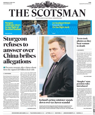 The Scotsman Newspaper Front Page (UK) for 6 April 2016