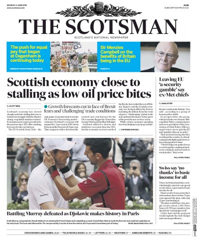 The Scotsman Newspaper Front Page (UK) for 6 June 2016