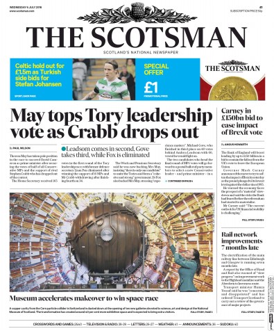 The Scotsman Newspaper Front Page (UK) for 6 July 2016