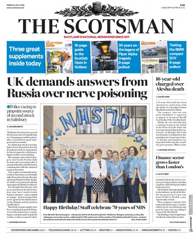 The Scotsman Newspaper Front Page (UK) for 6 July 2018