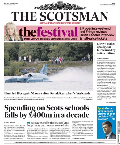 The Scotsman Newspaper Front Page (UK) for 6 August 2018