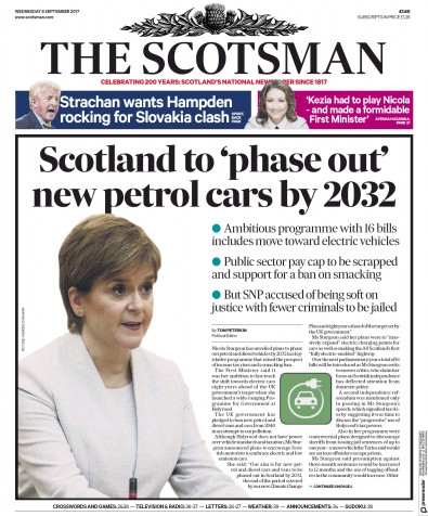 The Scotsman Newspaper Front Page (UK) for 6 September 2017