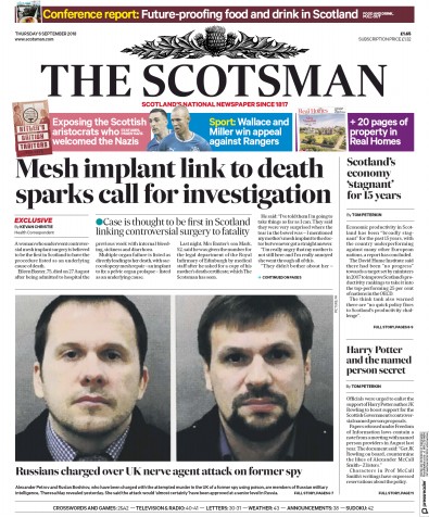 The Scotsman Newspaper Front Page (UK) for 6 September 2018