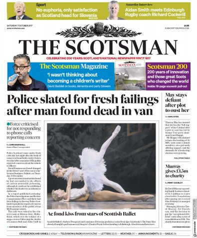 The Scotsman Newspaper Front Page (UK) for 7 October 2017