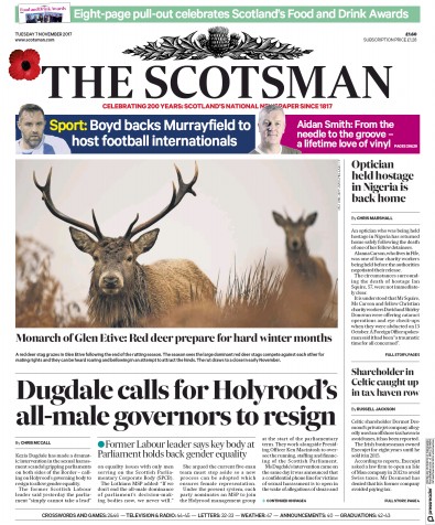 The Scotsman Newspaper Front Page (UK) for 7 November 2017