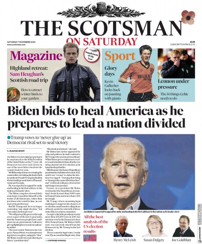 The Scotsman Newspaper Front Page (UK) for 7 November 2020