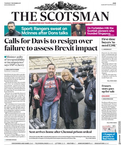 The Scotsman Newspaper Front Page (UK) for 7 December 2017