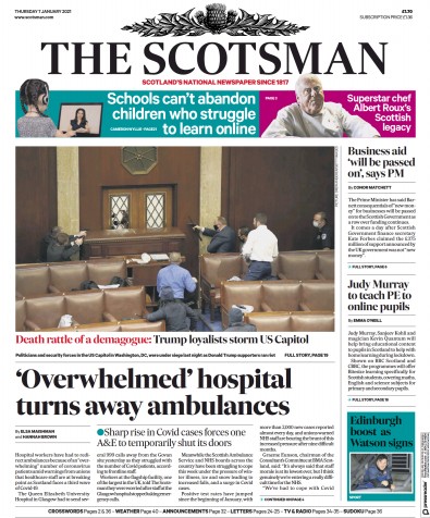 The Scotsman Newspaper Front Page (UK) for 7 January 2021