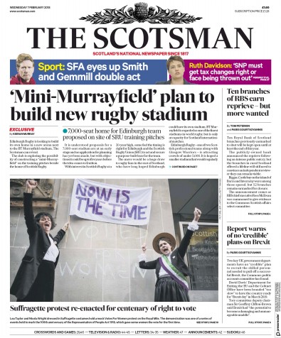 The Scotsman Newspaper Front Page (UK) for 7 February 2018