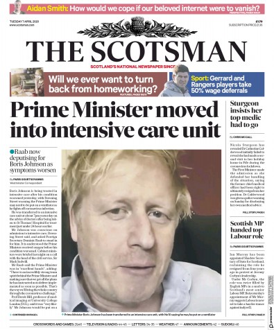 The Scotsman Newspaper Front Page (UK) for 7 April 2020