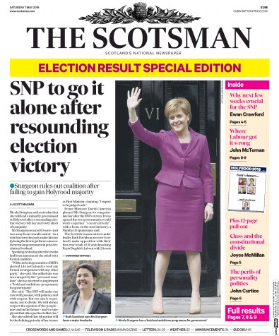 The Scotsman Newspaper Front Page (UK) for 7 May 2016