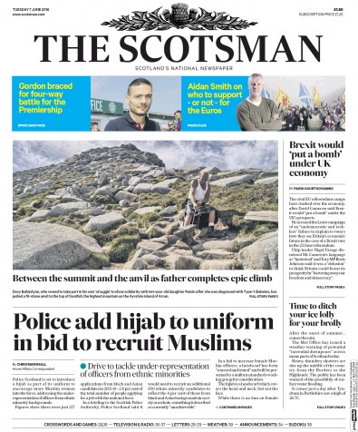 The Scotsman Newspaper Front Page (UK) for 7 June 2016