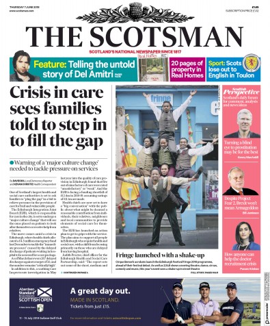 The Scotsman Newspaper Front Page (UK) for 7 June 2018
