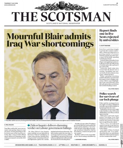 The Scotsman Newspaper Front Page (UK) for 7 July 2016