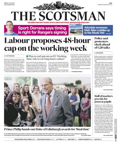 The Scotsman Newspaper Front Page (UK) for 7 July 2017