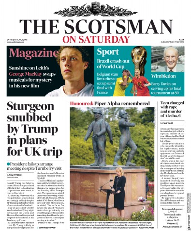 The Scotsman Newspaper Front Page (UK) for 7 July 2018