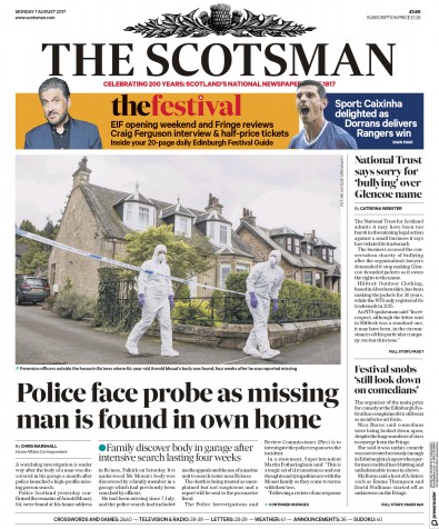 The Scotsman Newspaper Front Page (UK) for 7 August 2017