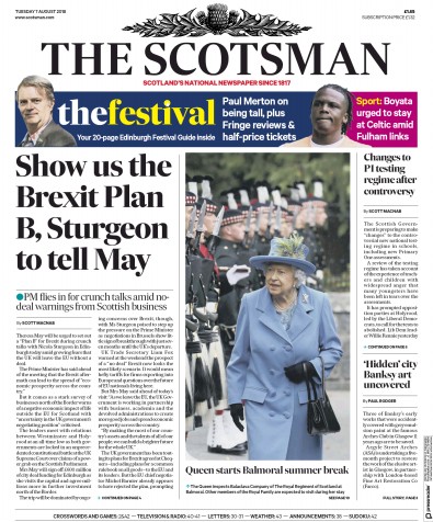 The Scotsman Newspaper Front Page (UK) for 7 August 2018