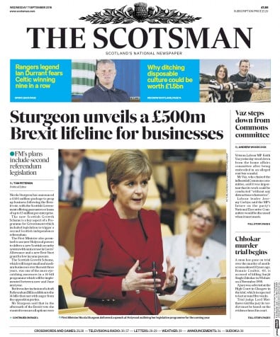 The Scotsman Newspaper Front Page (UK) for 7 September 2016