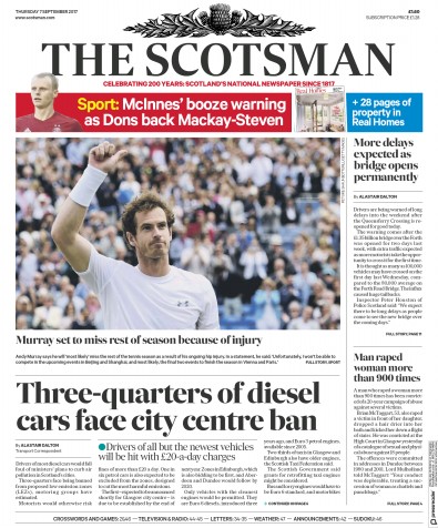 The Scotsman Newspaper Front Page (UK) for 7 September 2017