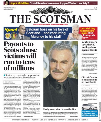 The Scotsman Newspaper Front Page (UK) for 7 September 2018