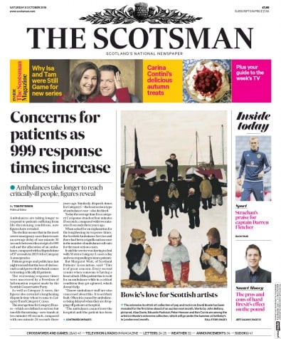 The Scotsman Newspaper Front Page (UK) for 8 October 2016