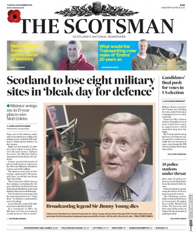 The Scotsman Newspaper Front Page (UK) for 8 November 2016
